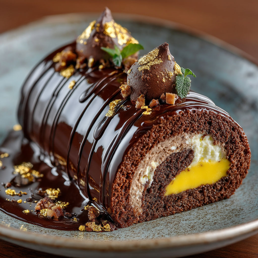 Une glace de chocolat avec des fruits et des crêpes.