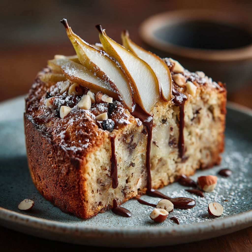Gâteau Poire, chocolat & noisette.