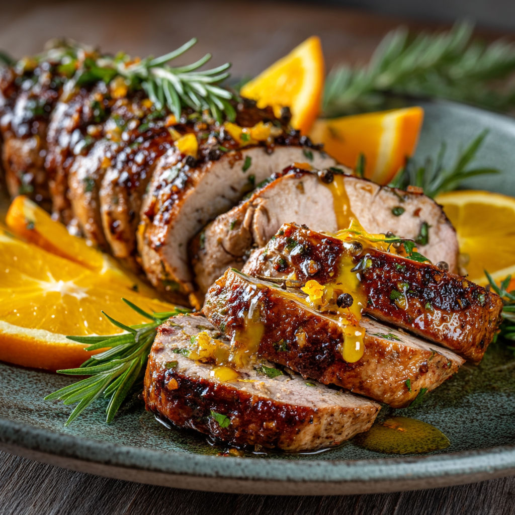 Un plat de viande grillée avec des oranges.