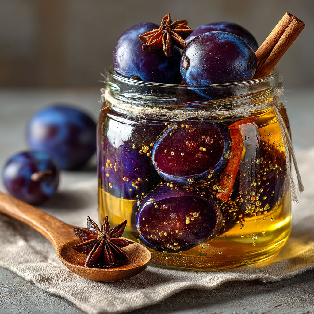 Bocaux de Quetsches au sirop épicé.