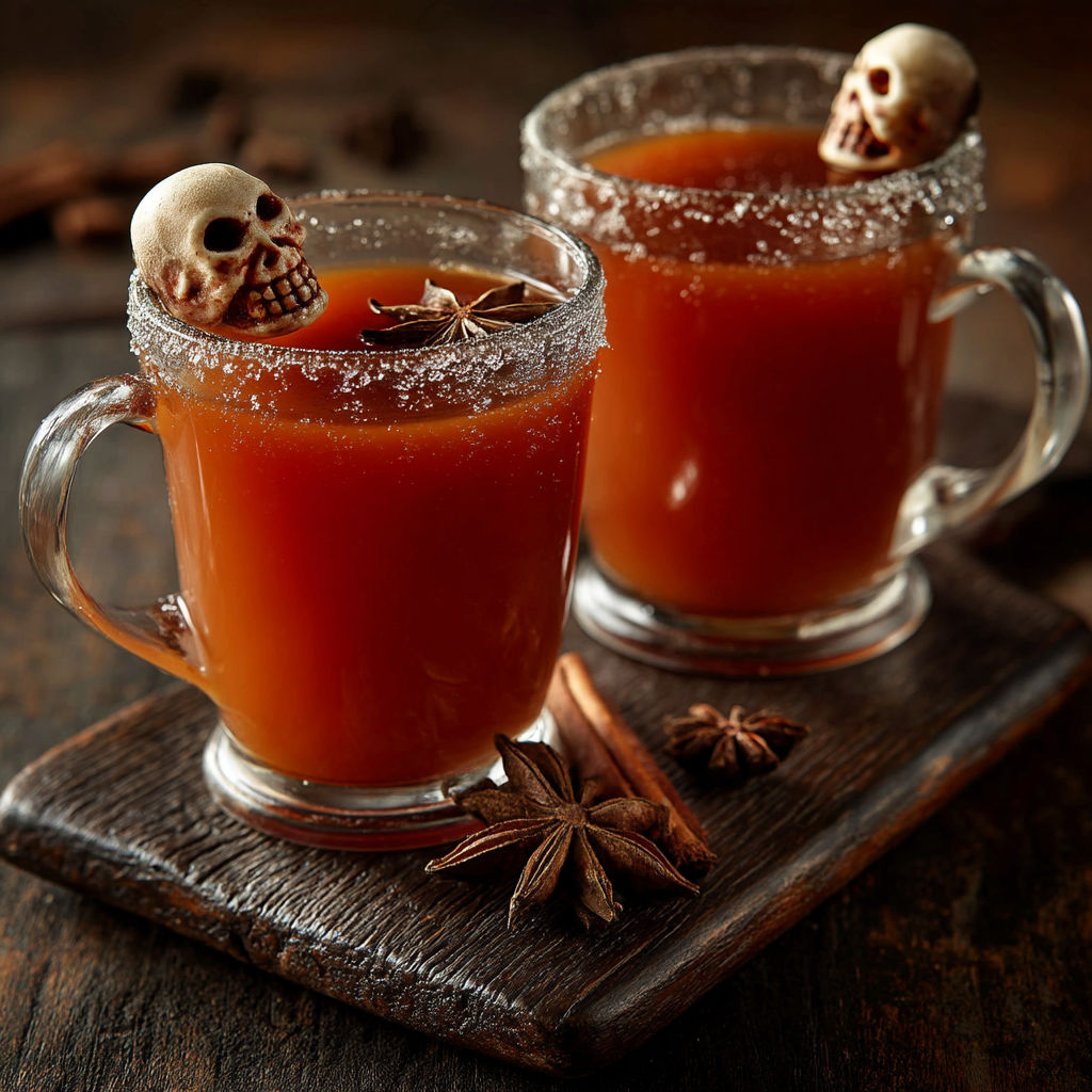Two glasses of a drink with a skull on top.