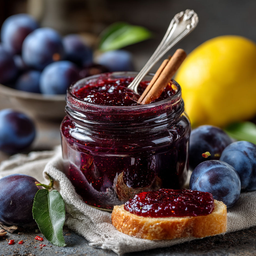 Un pot de confiture de cerise avec des épices.