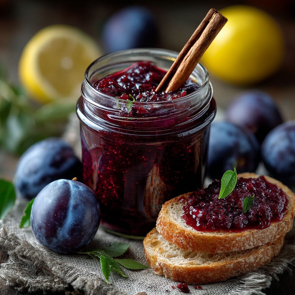 Une jarre contenant du jus de fruits avec des tranches de pain grillé et des fruits.