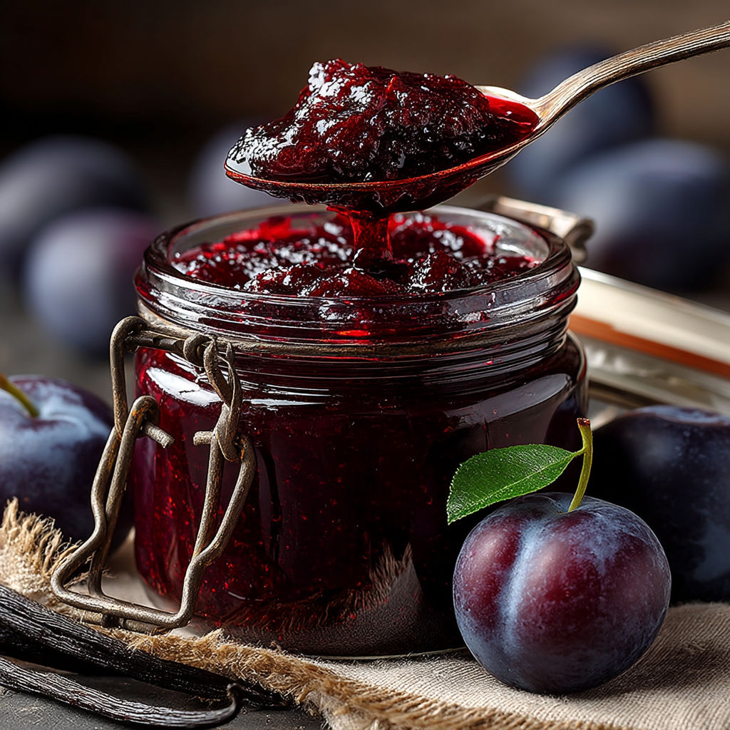 Un pot de confiture de cerise.