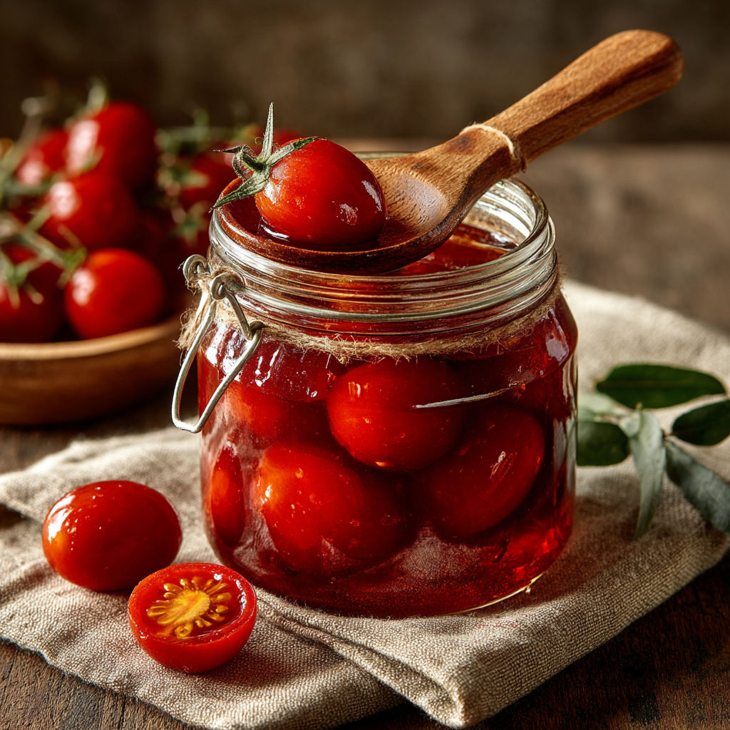 Une jarre contenant des tomates cerises.