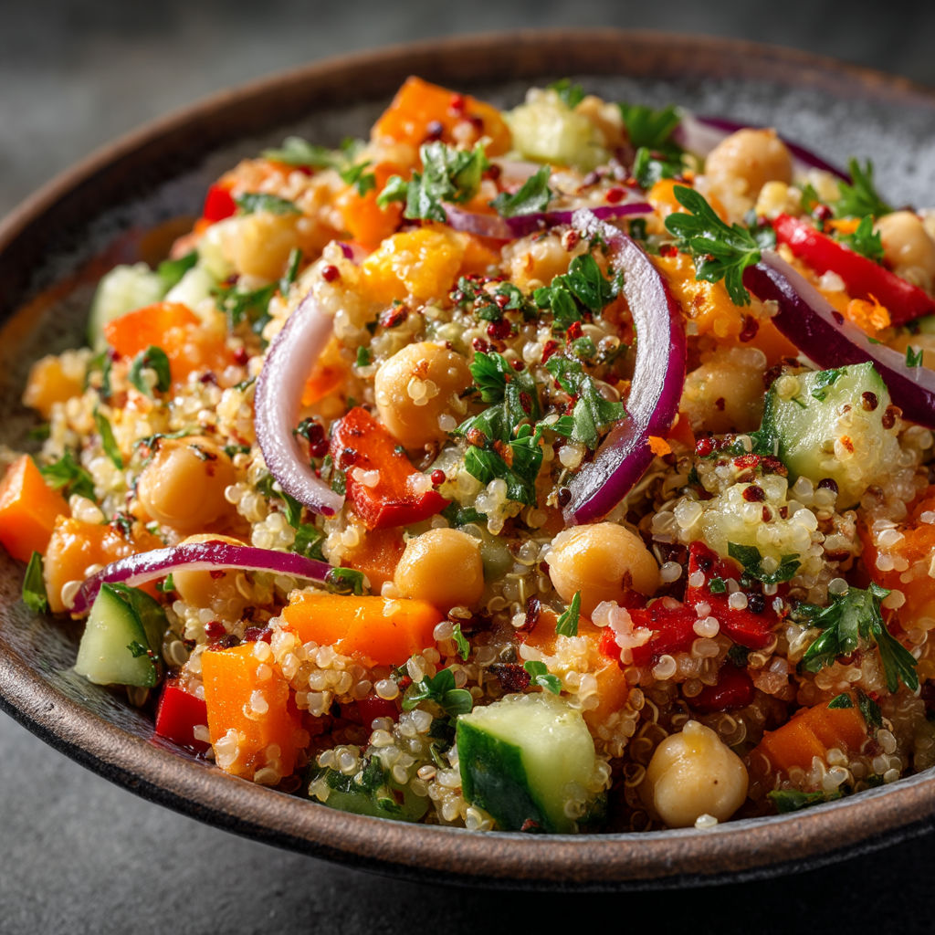 Une assiette de légumes et graines.
