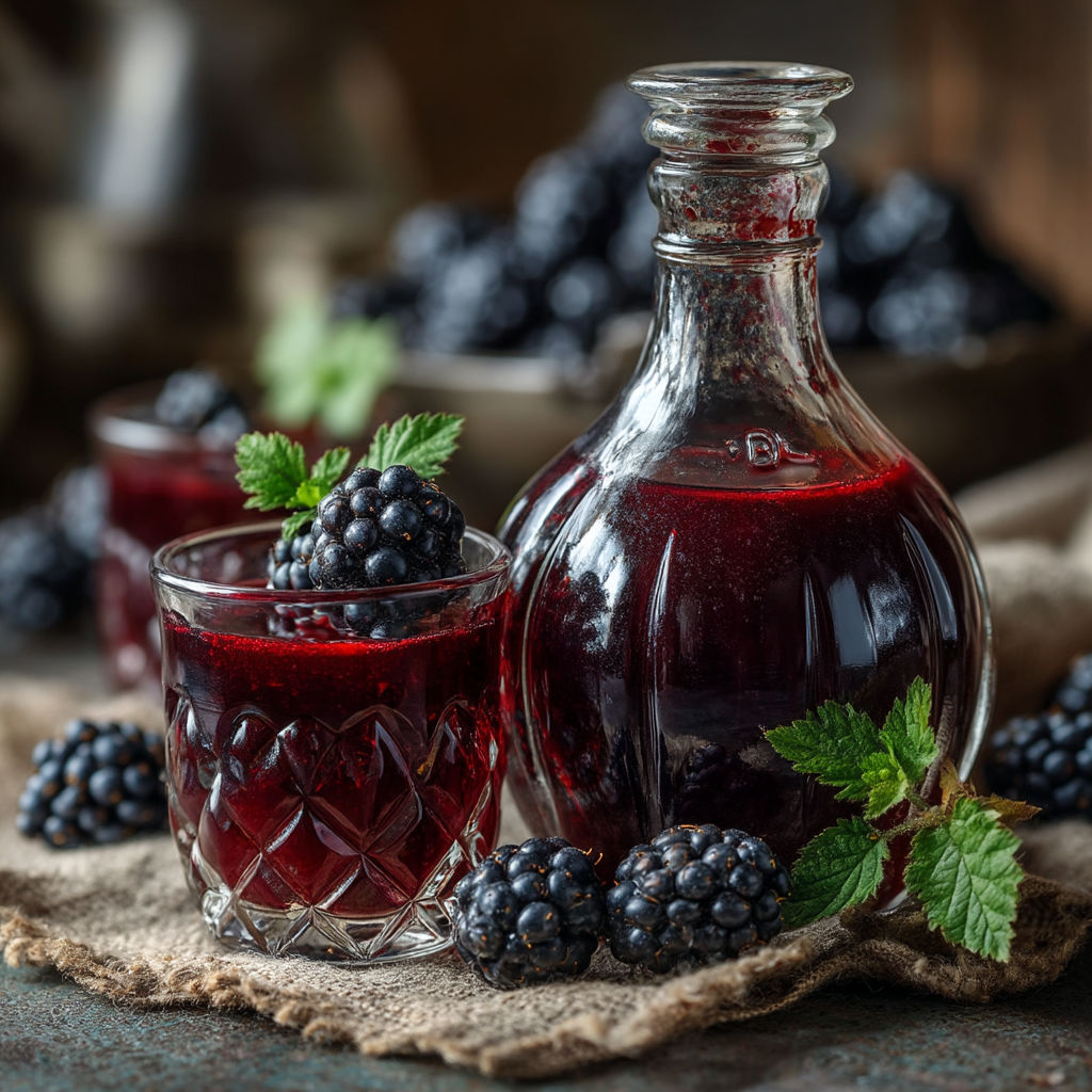 Un verre rempli de vin rouge et un bocal de vin rouge.