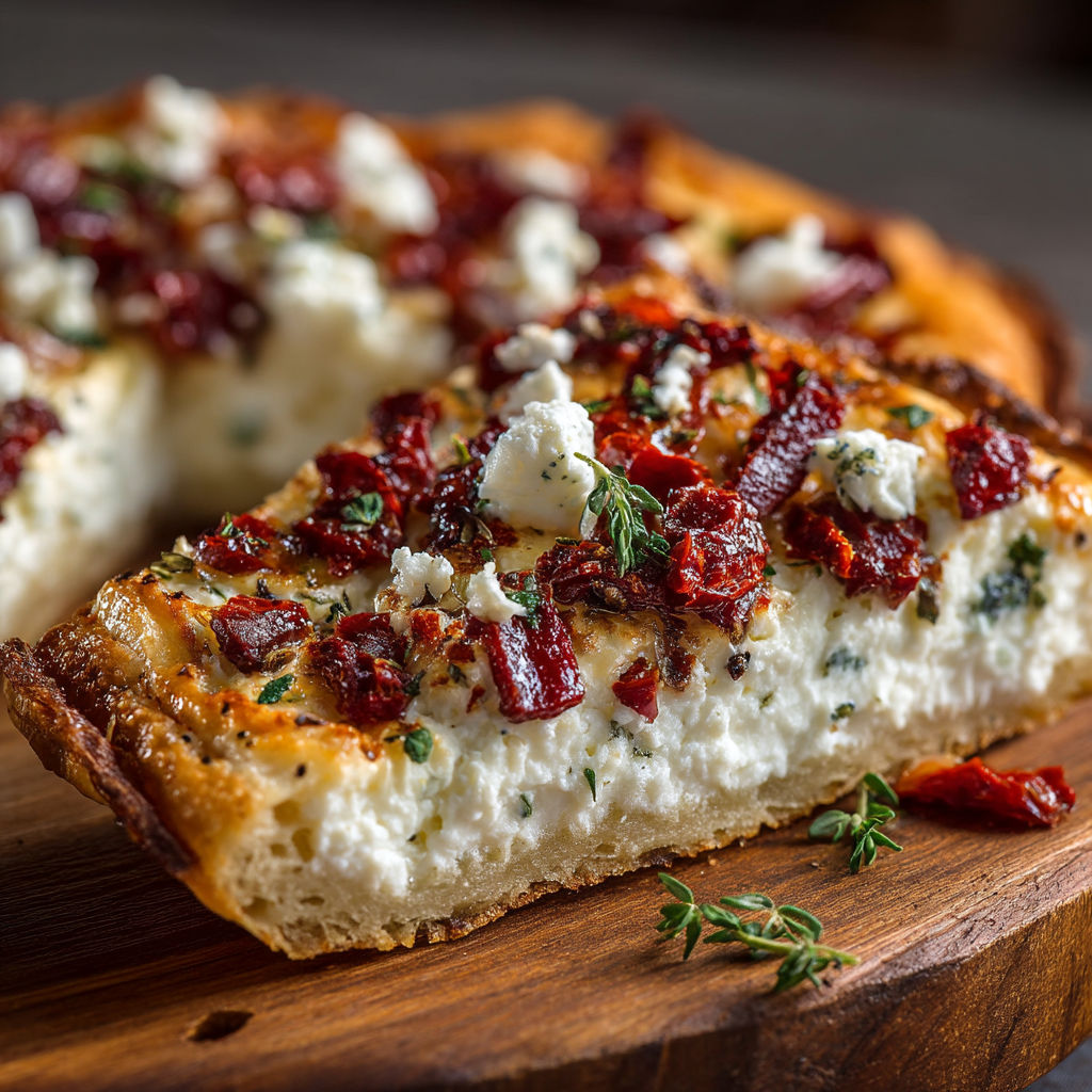 Une pizza avec des tomates et des herbes.