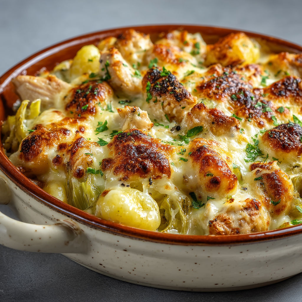 Une casserole de poulet et de légumes dans un bol.