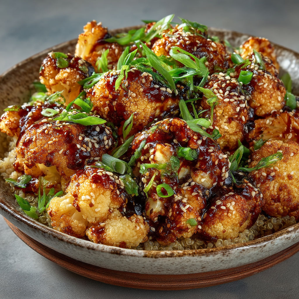 Une assiette de chou-fleur caramélisé sésame et gingembre.