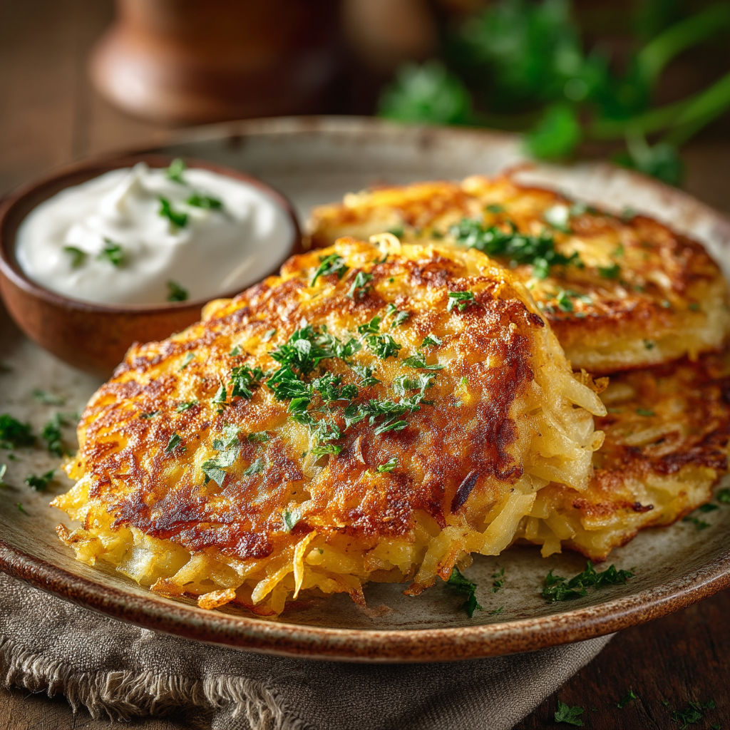 Une assiette de pâtes frites avec une sauce blanche.
