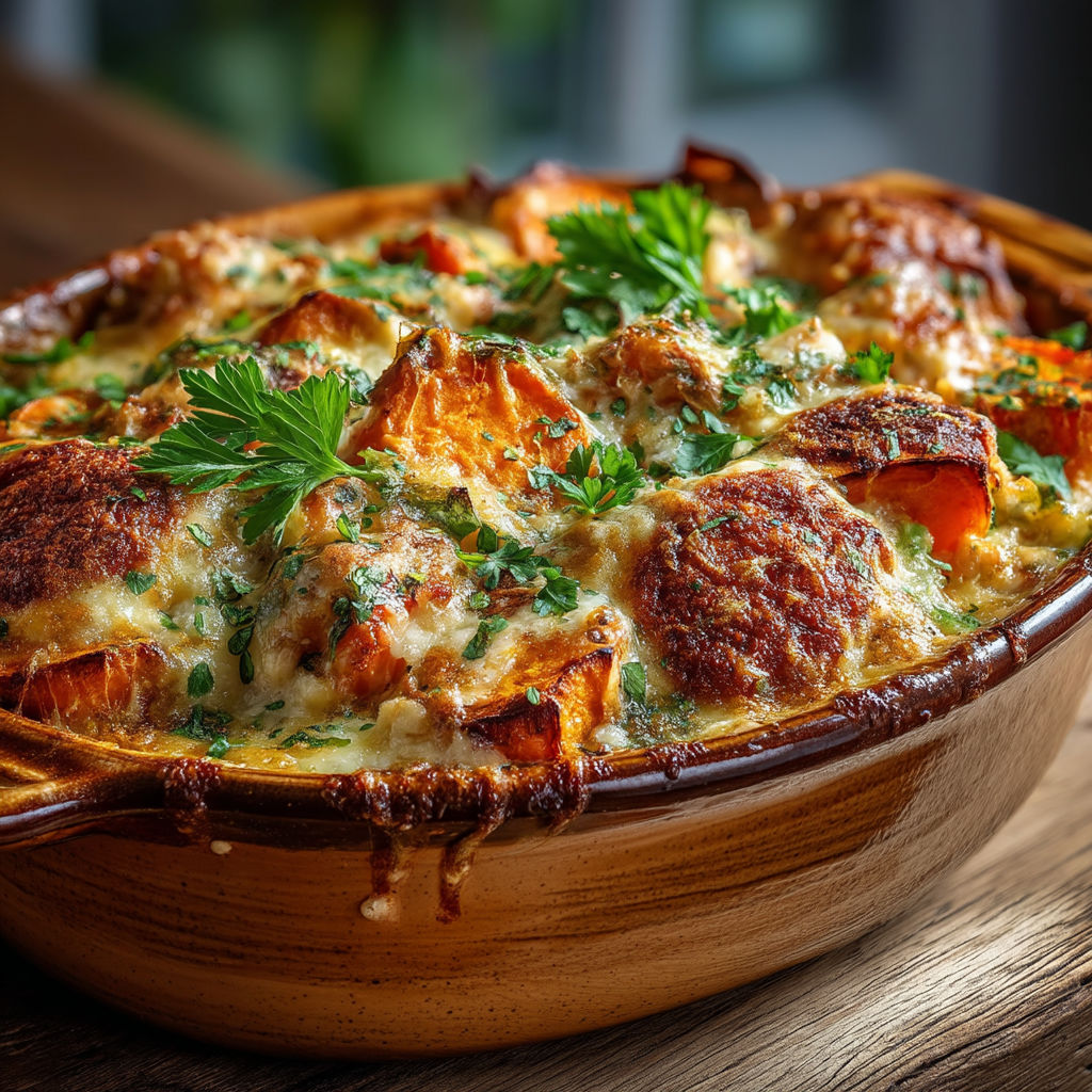 Une casserole de pommes de terre et de fromage.