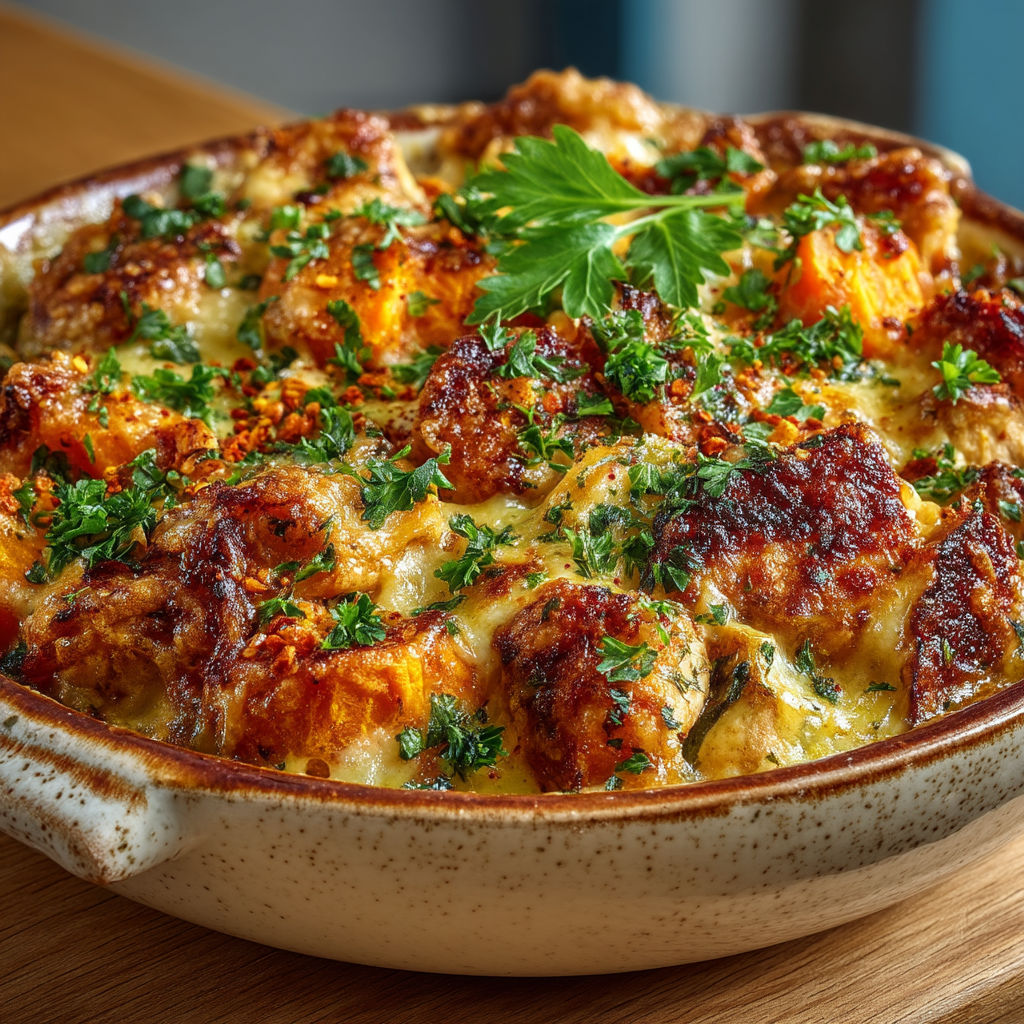 Une casserole de macaroni avec des légumes et des herbes.