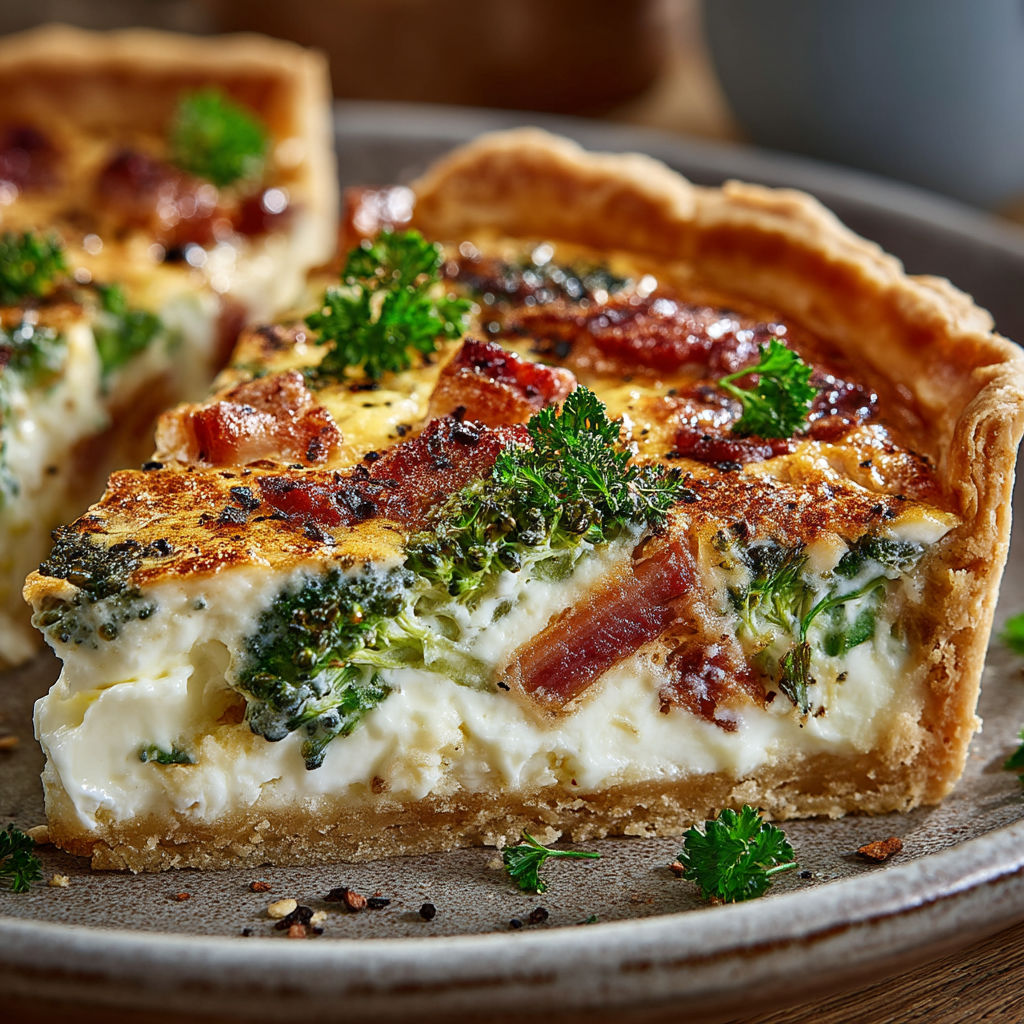 Une tarte aux pommes avec des herbes et des bacon.