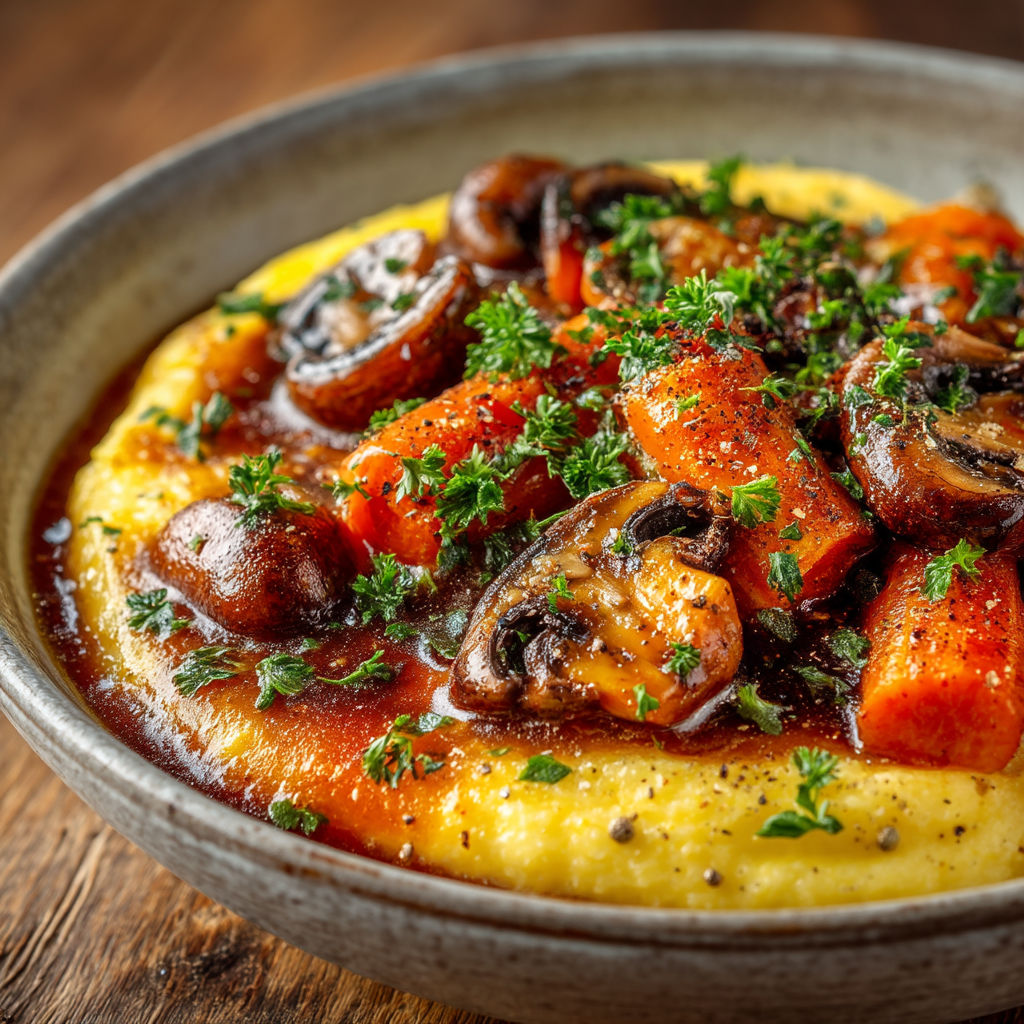 Une assiette de mushrooms et de carottes.