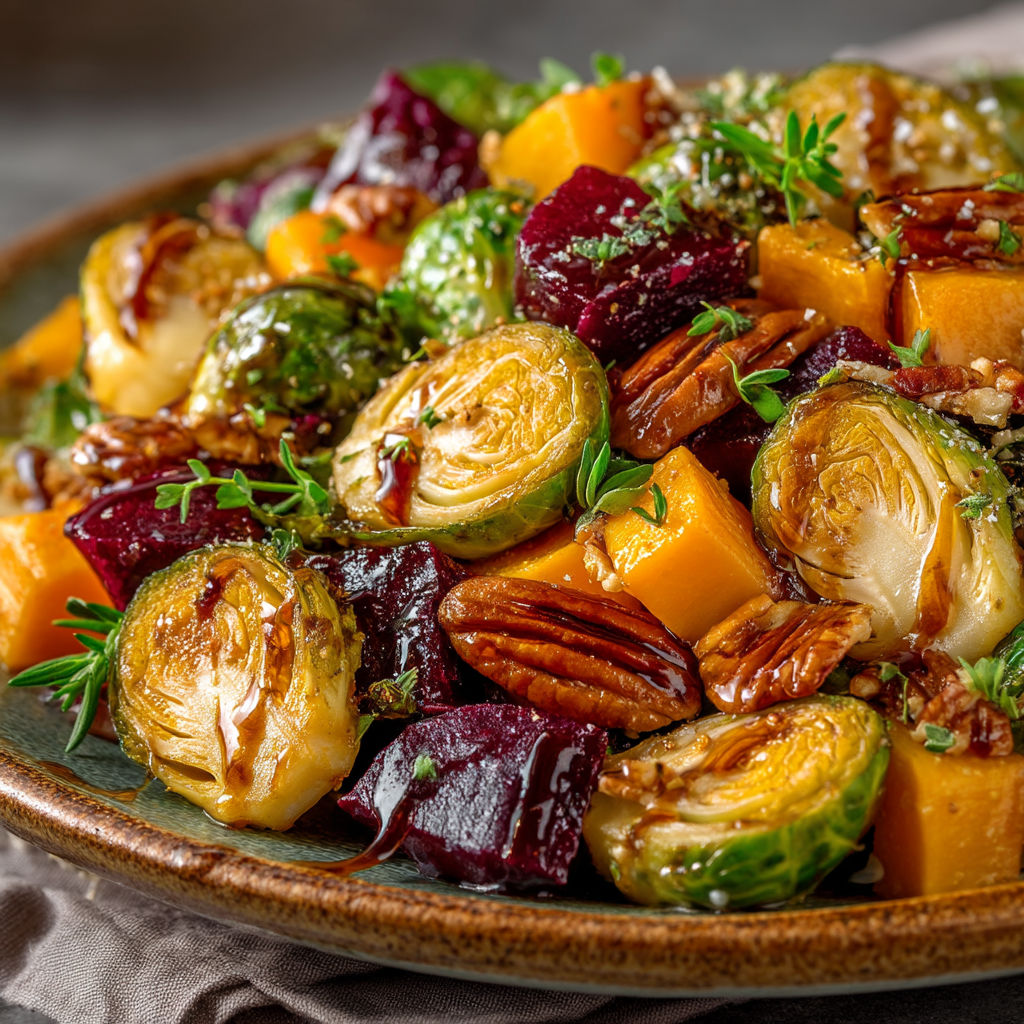 Une salade de chou de Bruxelles, de butternut et de pécan.