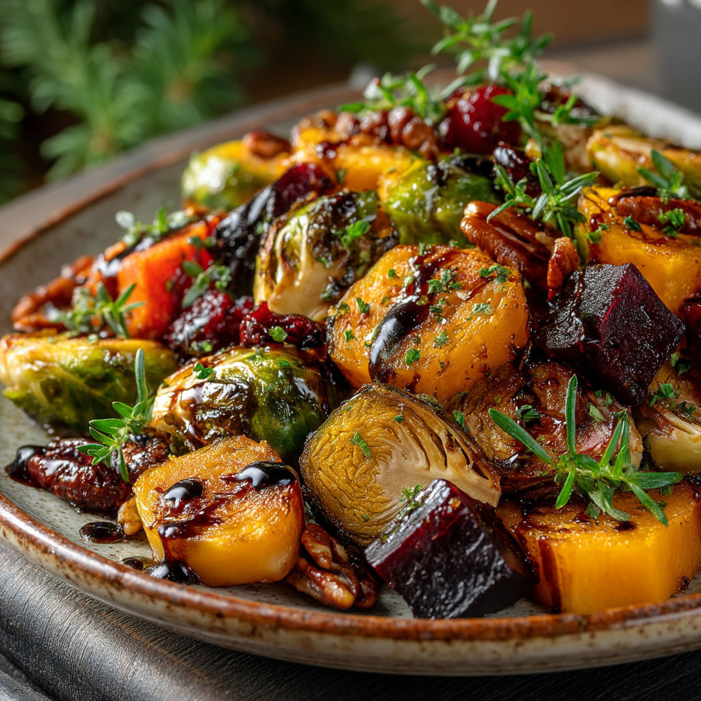 Un plat de légumes et de fruits avec des herbes et des épices.