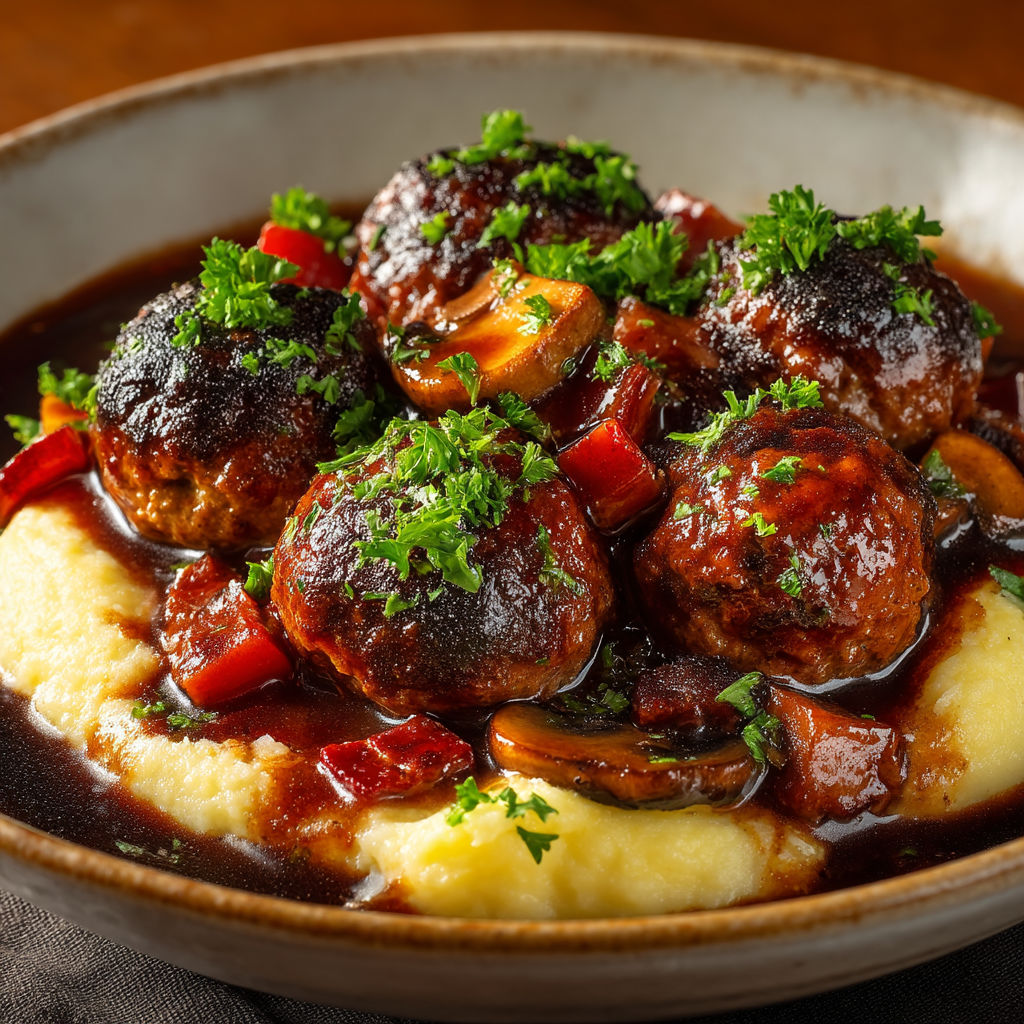 Boulettes façon Bourguignon dans un bol.