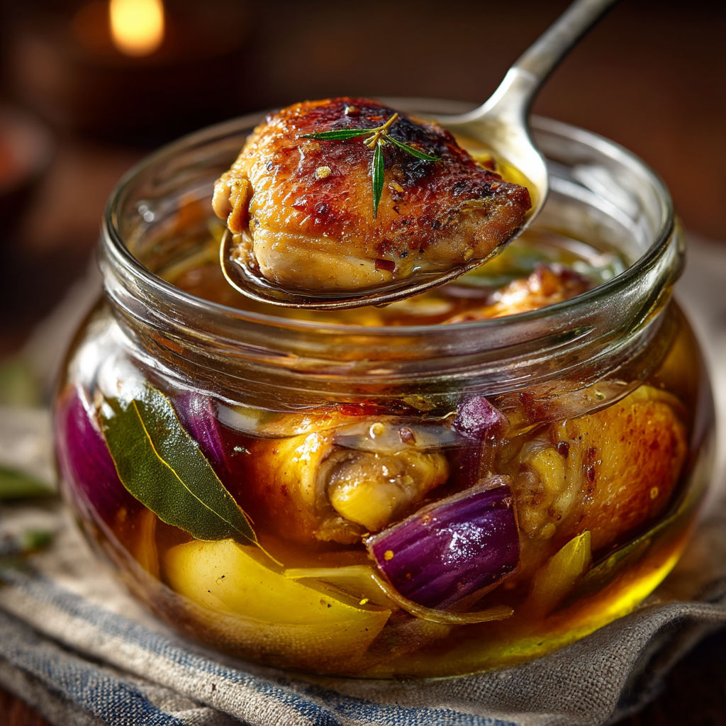 Un plat de poulet dans un vase.