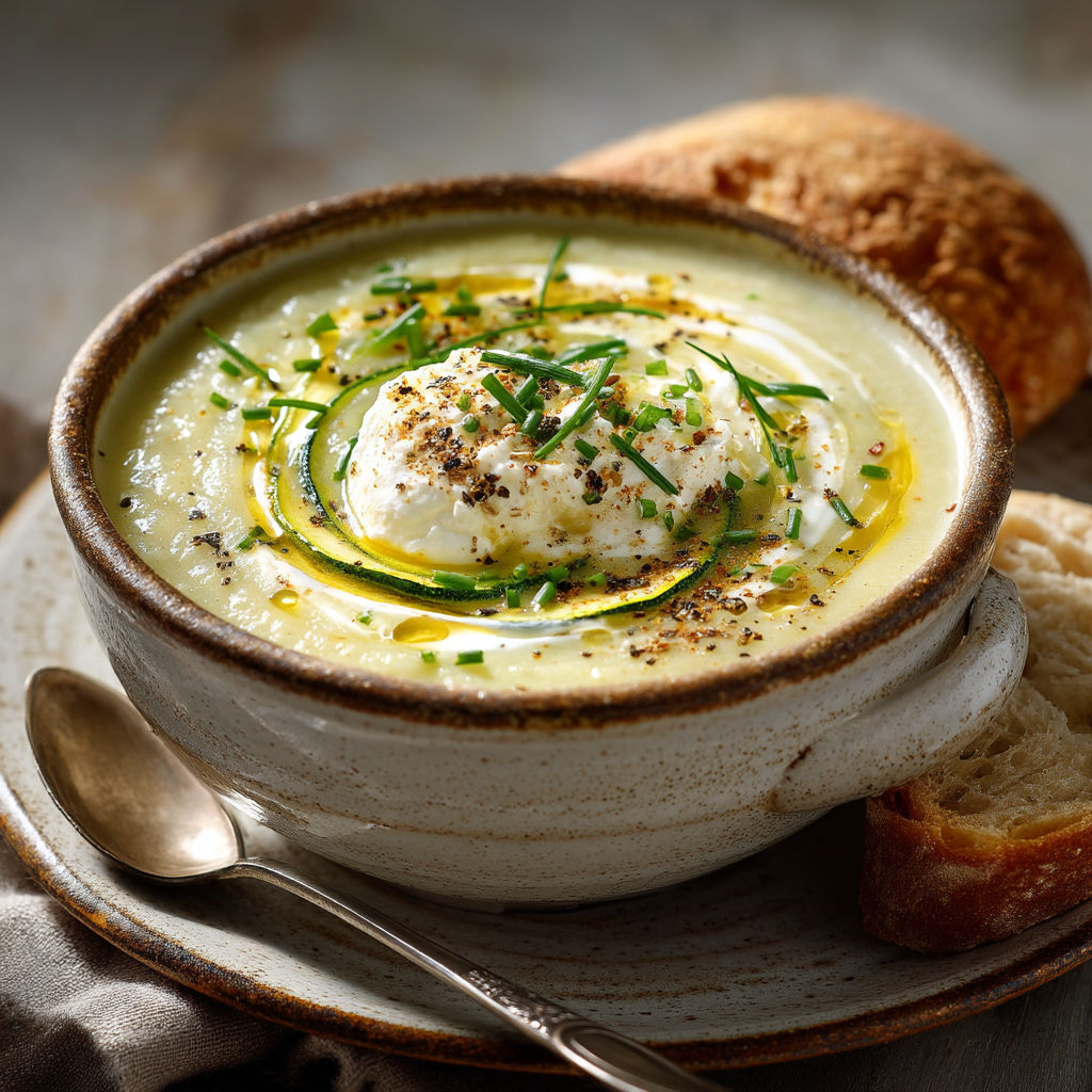 Une balle de courgette dans une soupe.