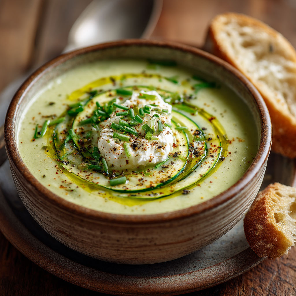 Une balle de courgette dans une soupe.