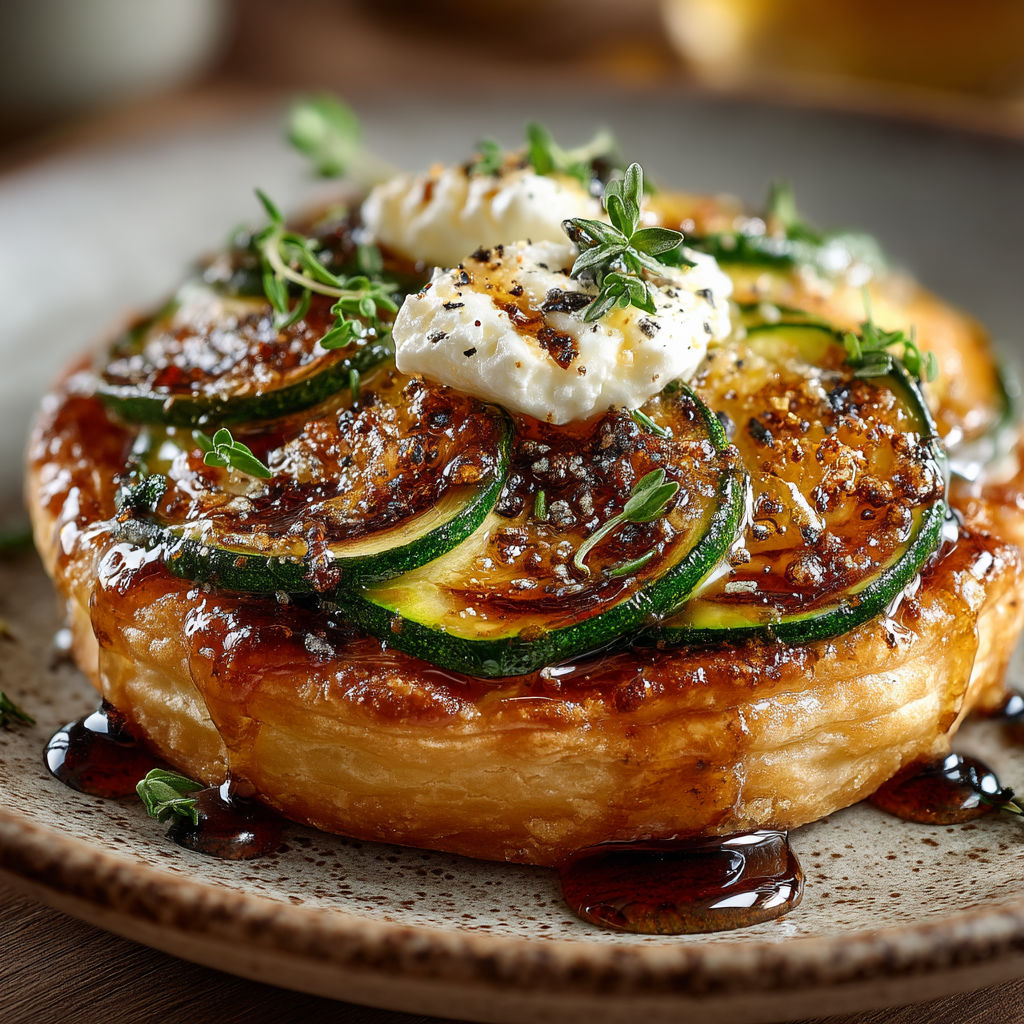 Une pâte de zucchini avec des croutons de fromage.