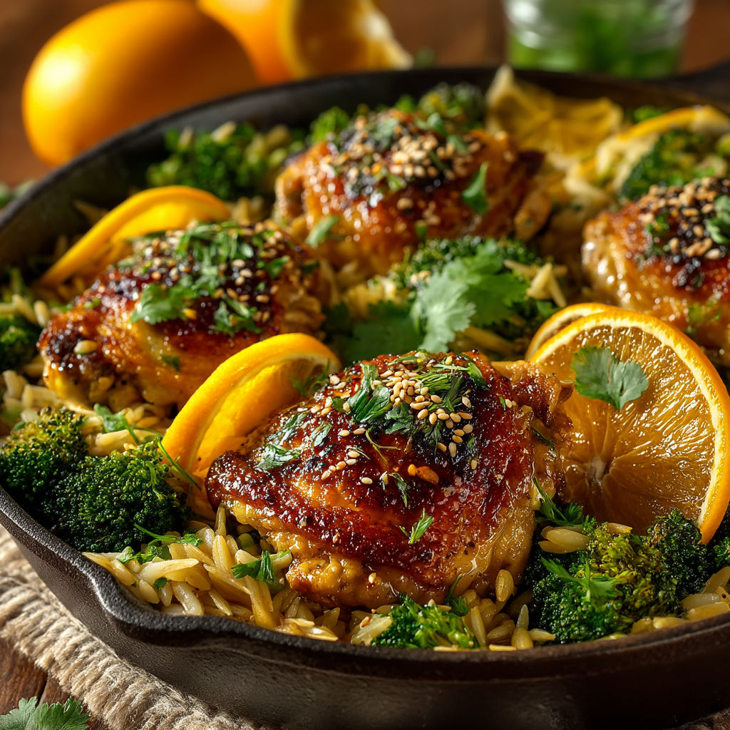 Un plat de poulet avec des légumes et des citrons.