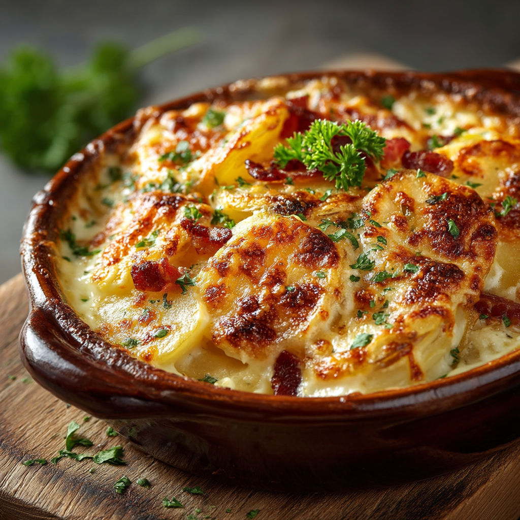 Une casserole de macaroni et de bacon.