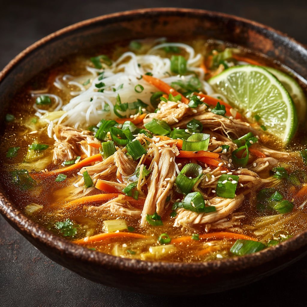 Une soupe chaude avec des légumes et des carottes.