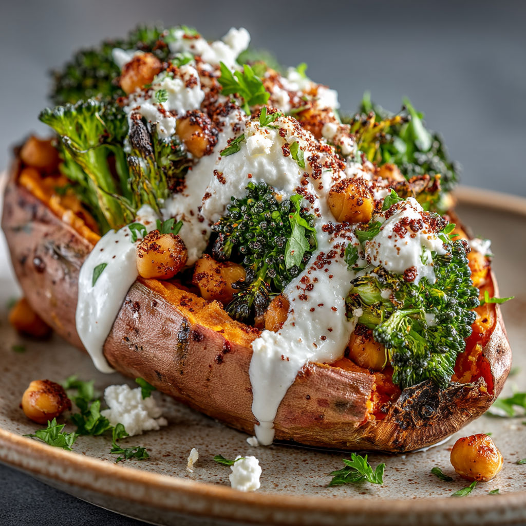 Une poire farcie de légumes et de sauce.