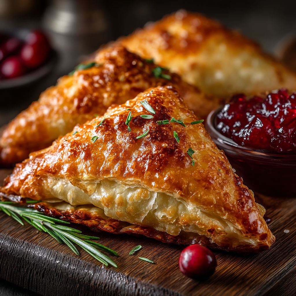 Samoussas au Magret séché, pommes et airelles.