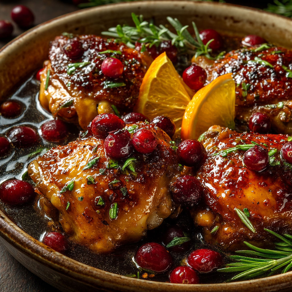 Une casserole de poulet avec des fruits et des épices.