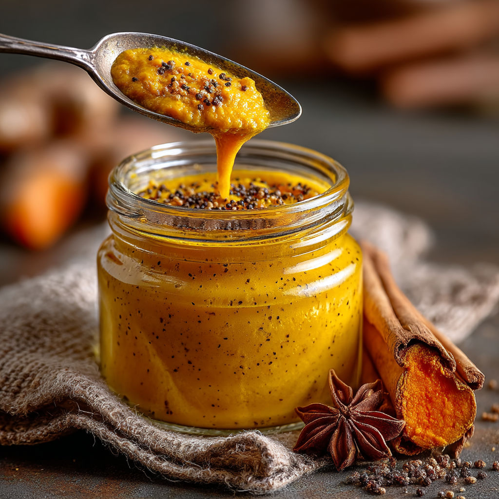 Une cuillère de sauce dans un vase.