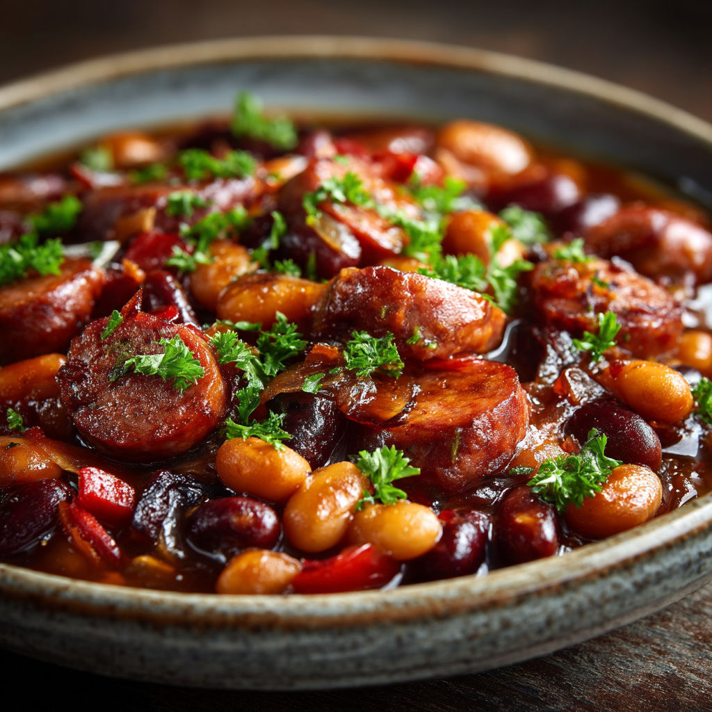 Une assiette de chili avec des choux et des haricots.