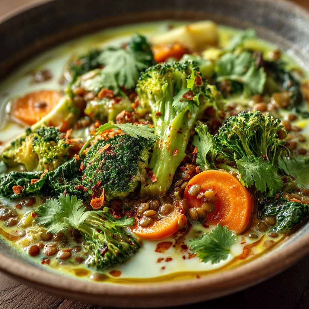 Une assiette de légumes verts et carottes.