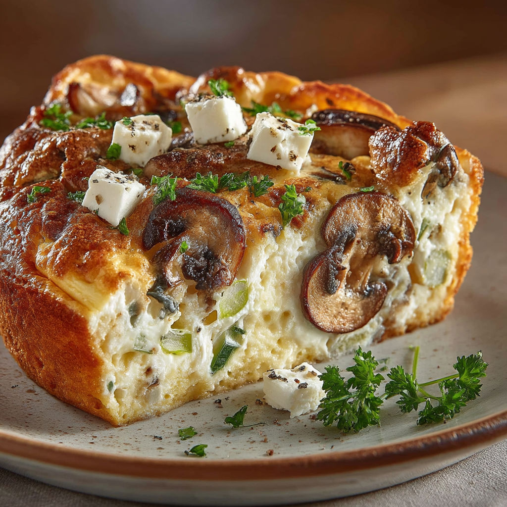 Une tarte aux champignons et fromage.