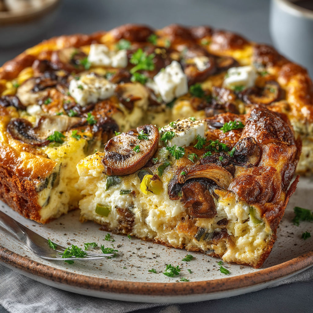 Une tarte aux champignons et fromage.