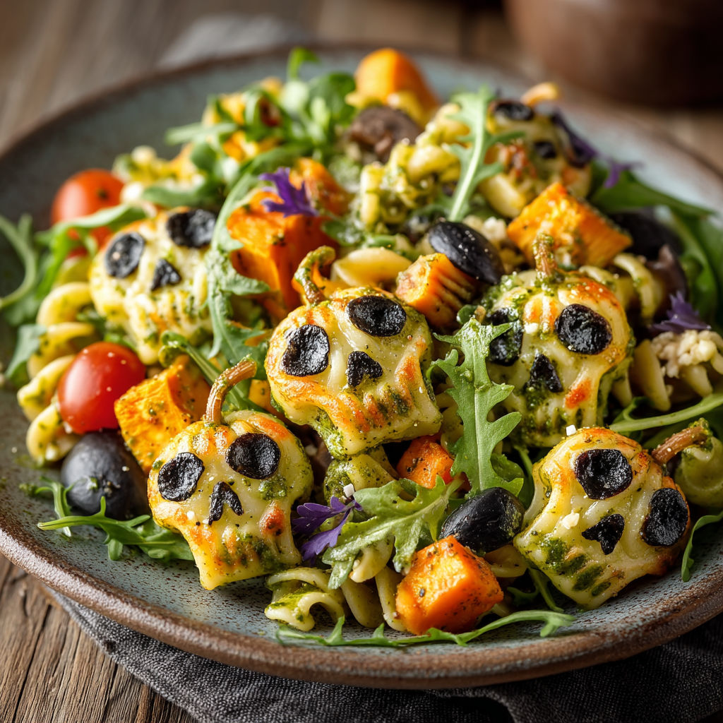 Salade de pasta avec des légumes et des tomates.