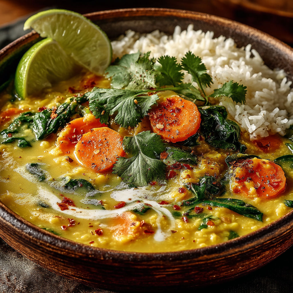 Une soupe chaude avec des légumes et des carottes.