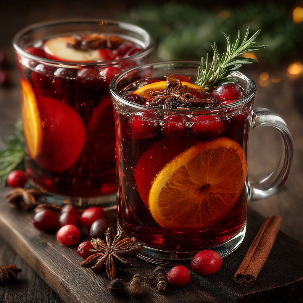 Des deux verres de vin rouge, l'un est rempli de cerises et de cinnamon, l'autre est vide.