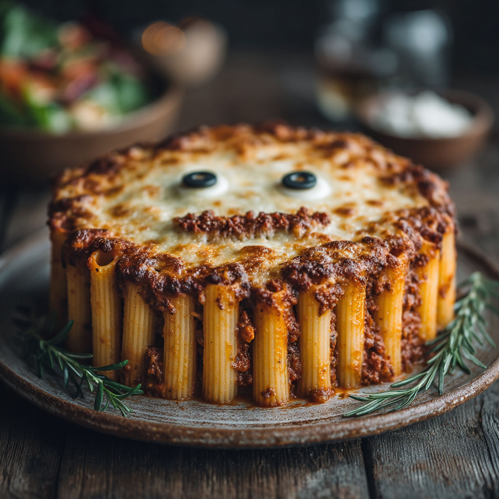 Gâteau de pâtes à la bolognaise pour Halloween.