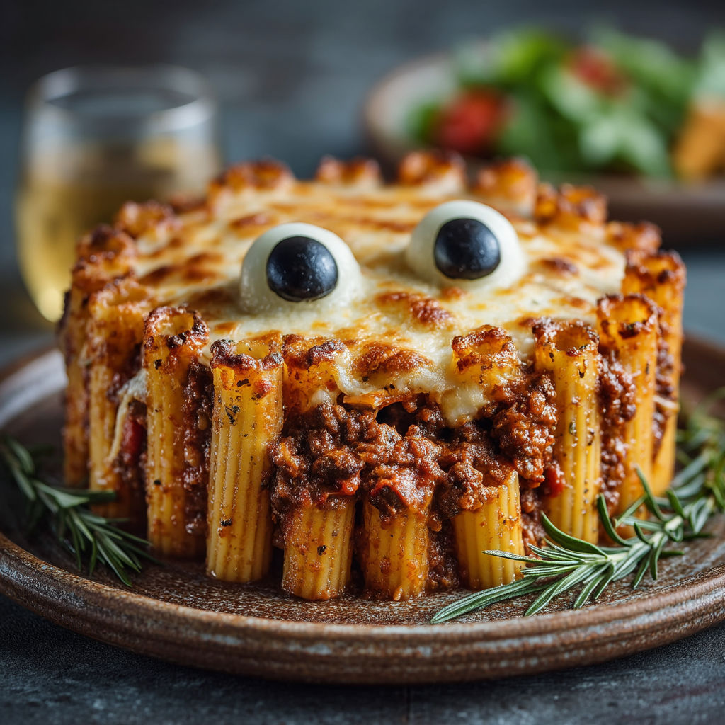 Gâteau de pâtes à la bolognaise pour Halloween.