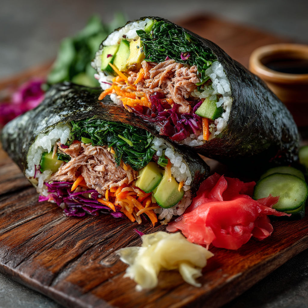 Un sushi avec des légumes colorés.
