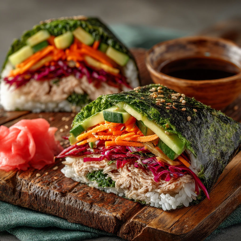 Rice rolls with vegetables and meat.