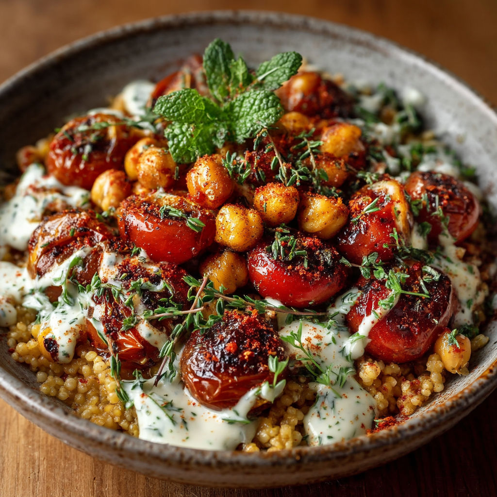Une assiette de légumes grillés et de fruits de mer.