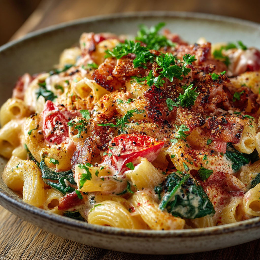 Une assiette de spaghetti avec des légumes et des viandes.