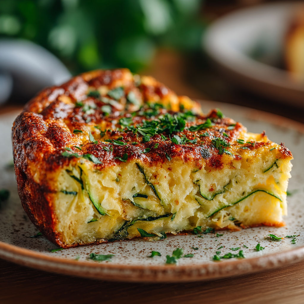 Une tranche de gâteau légère aux courgettes.