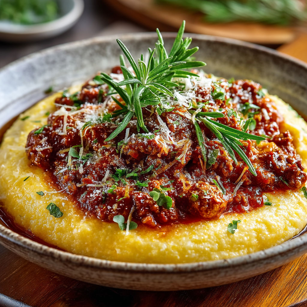 Ragù de merguez & Polenta crémeuse au parmesan.