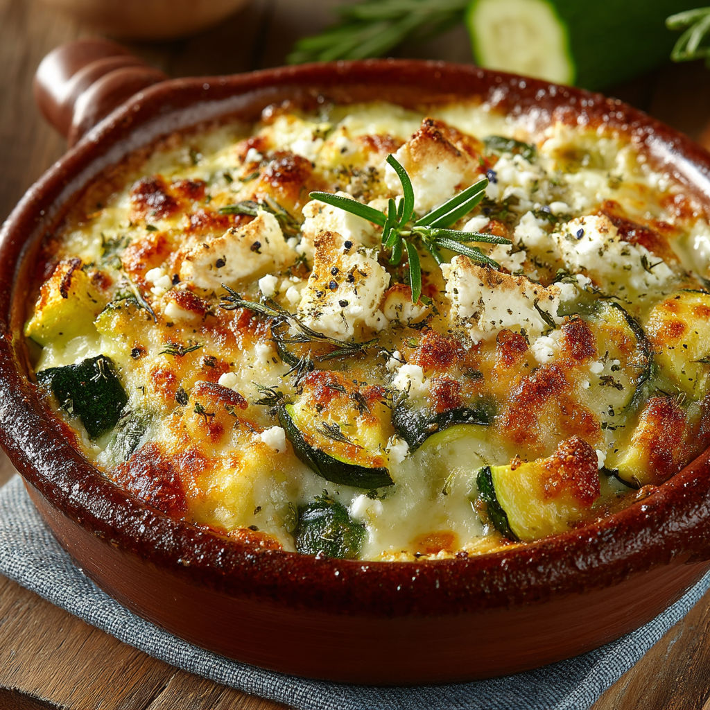Une casserole de courgettes et de fromage.