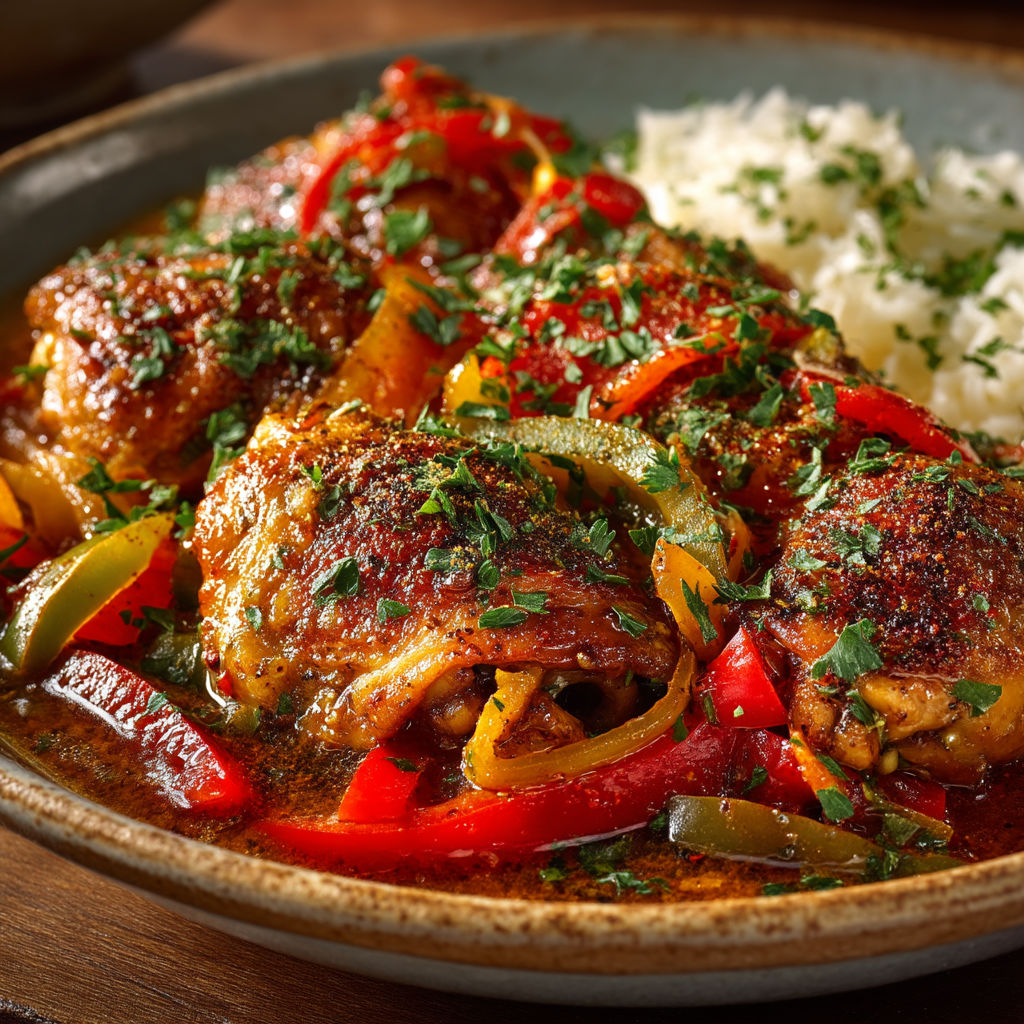 Un plat de poulet avec des légumes et des riz.